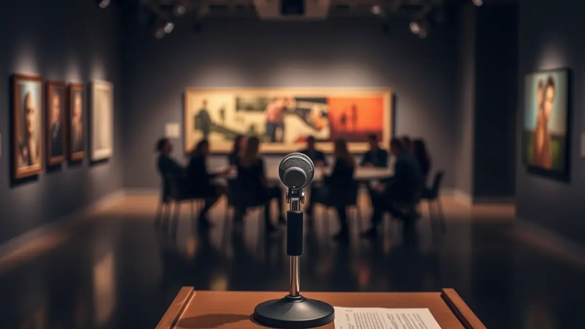 Imagen genérica de un micrófono en un podio durante una mesa redonda.