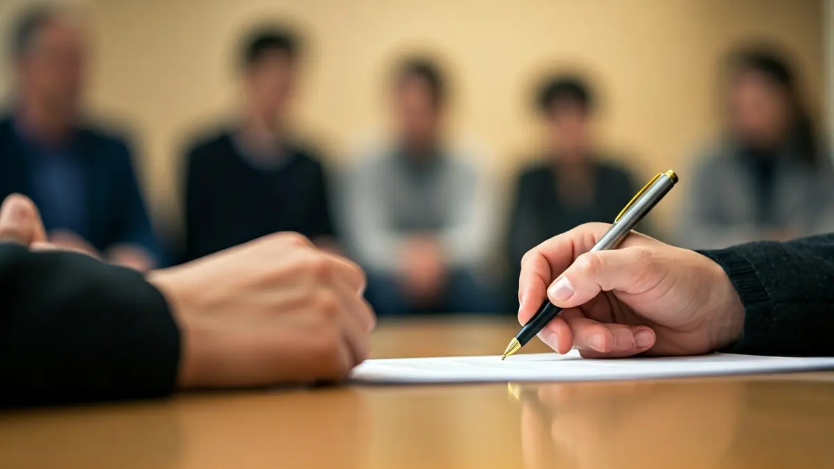 Generic image of hands signing documents, symbolizing assistance and support.