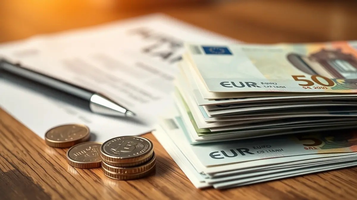 Imagen genérica de dinero y documentos legales sobre una mesa.