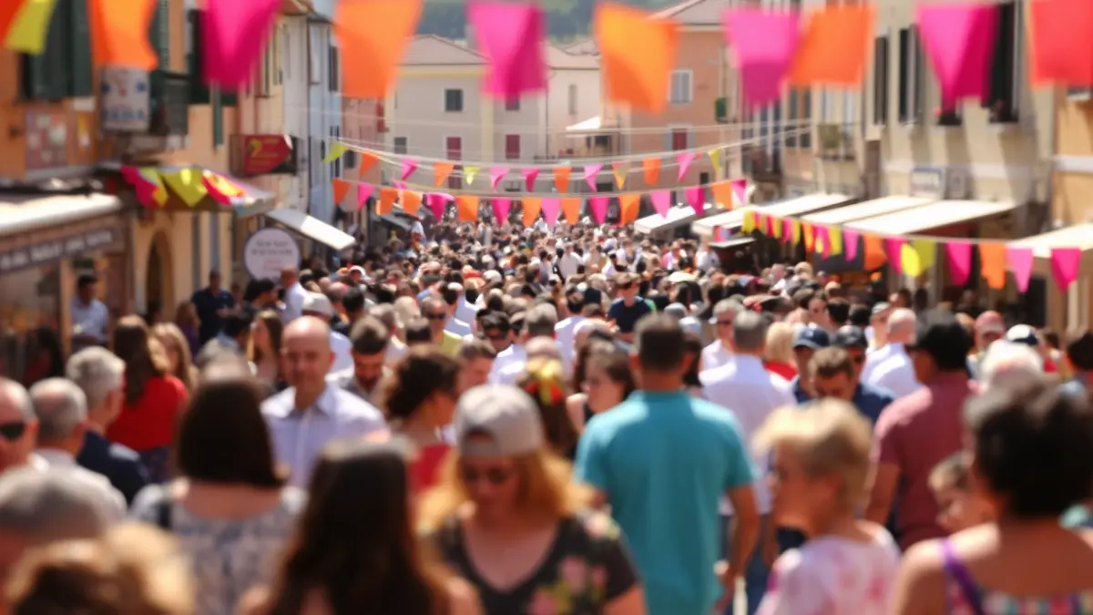 Generic image of a cultural gathering with people and colorful banners.