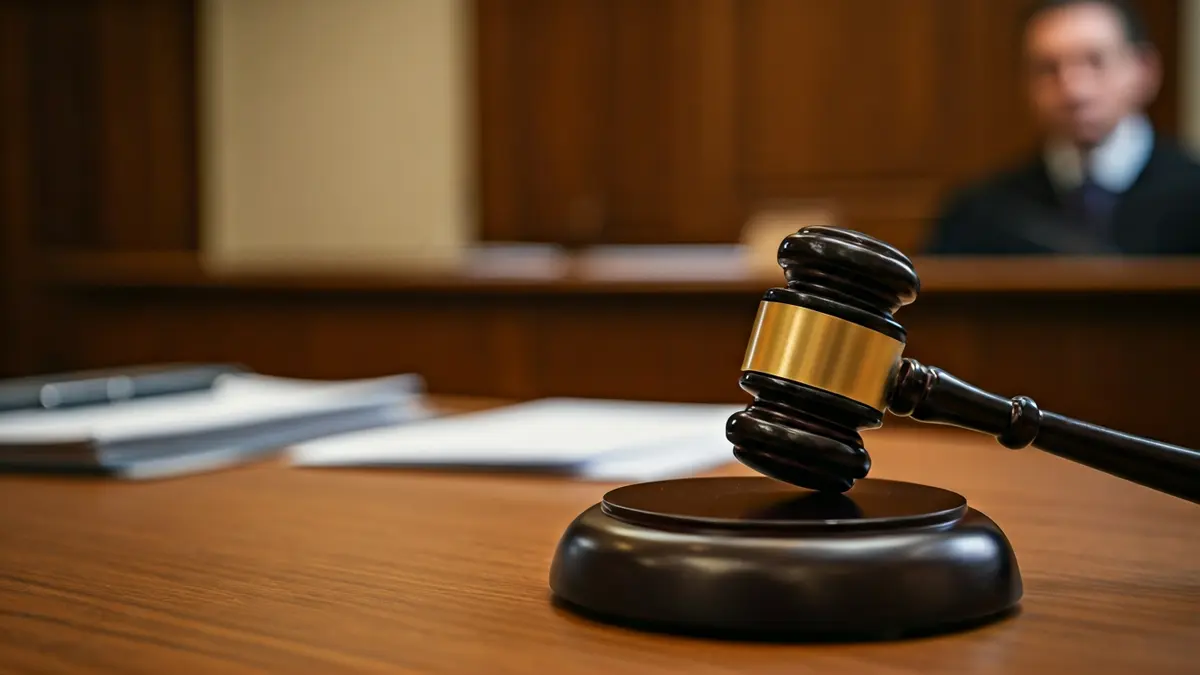 Imatge genèrica d'un martell de jutge sobre una taula de fusta en un tribunal.