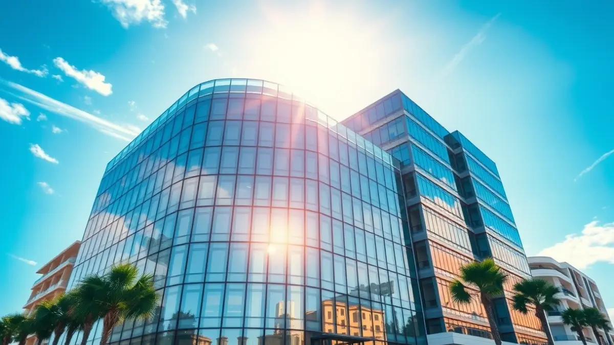 Imatge genèrica d'un edifici d'oficines modern en una ciutat mediterrània, simbolitzant l'expansió empresarial.