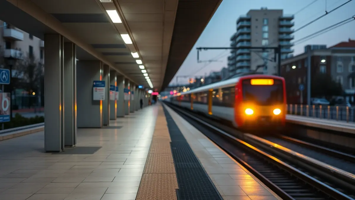 Imagen genérica de una estación de metro vacía con luces de tren borrosas.