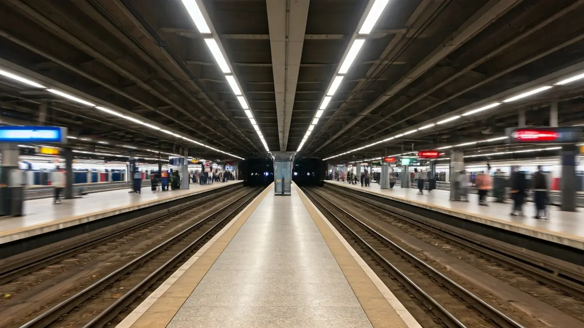 Generic image of a modern metro station platform with people waiting.