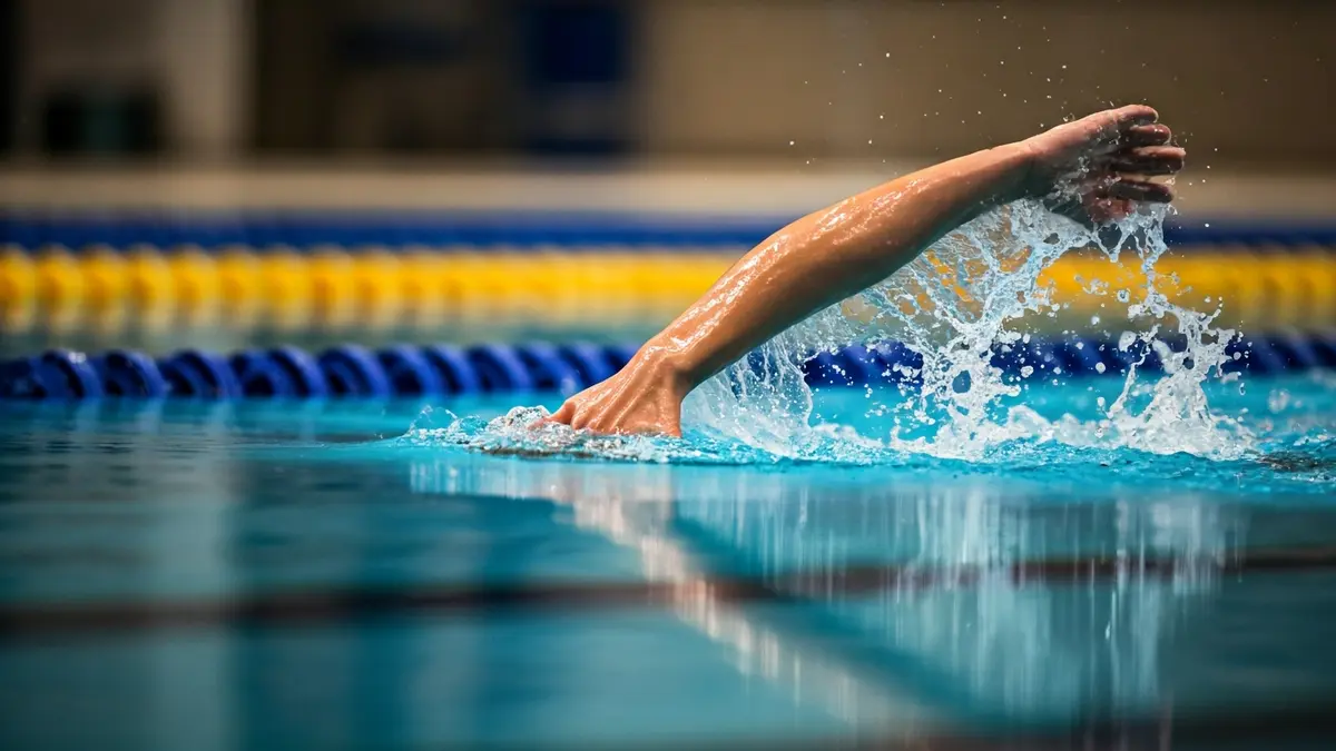 Imatge genèrica d'un nadador en una piscina, amb la mà tallant l'aigua.