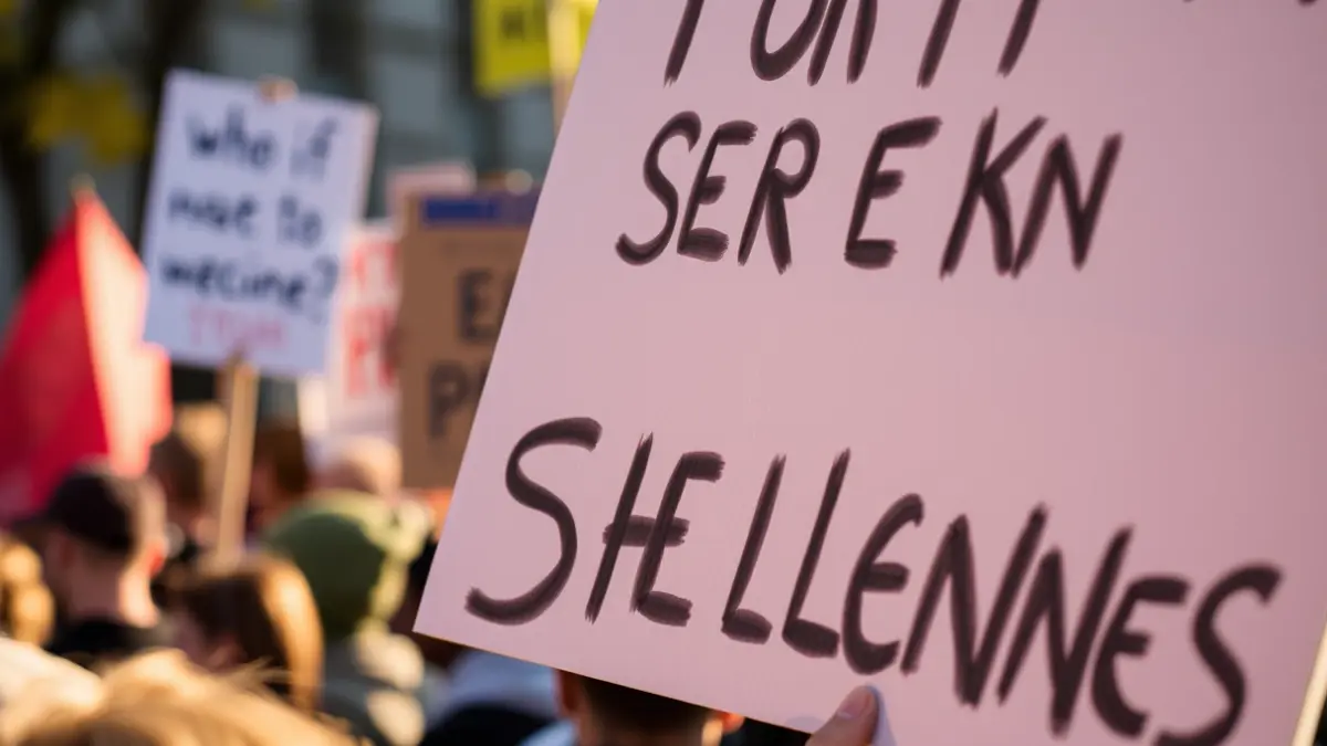 Imatge genèrica d'una protesta amb pancartes i gent, sense cares identificables.