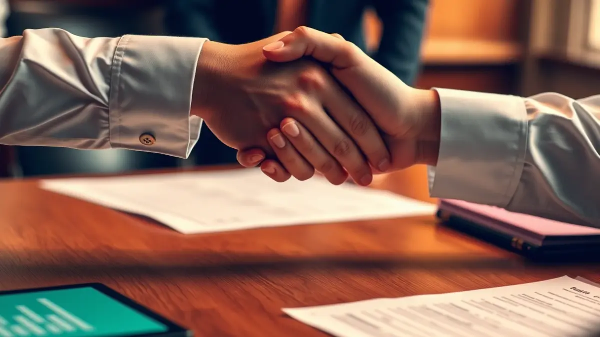 Generic image of two hands shaking over paperwork, symbolizing a political agreement.