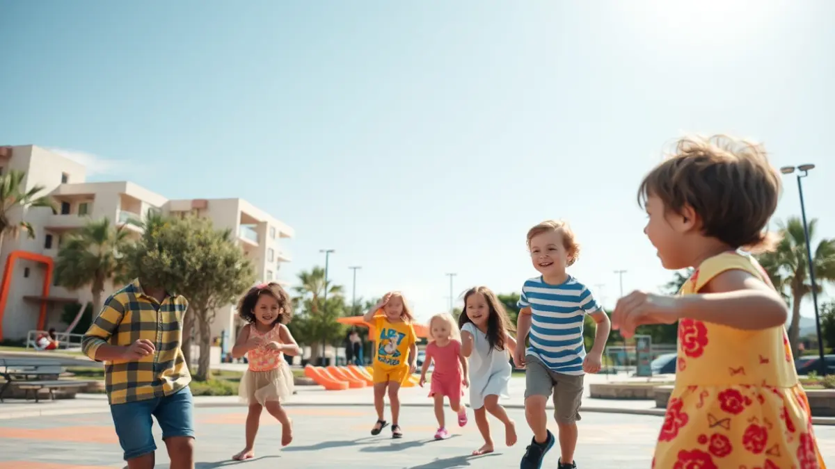 Generic image of children playing in a modern, colorful park.