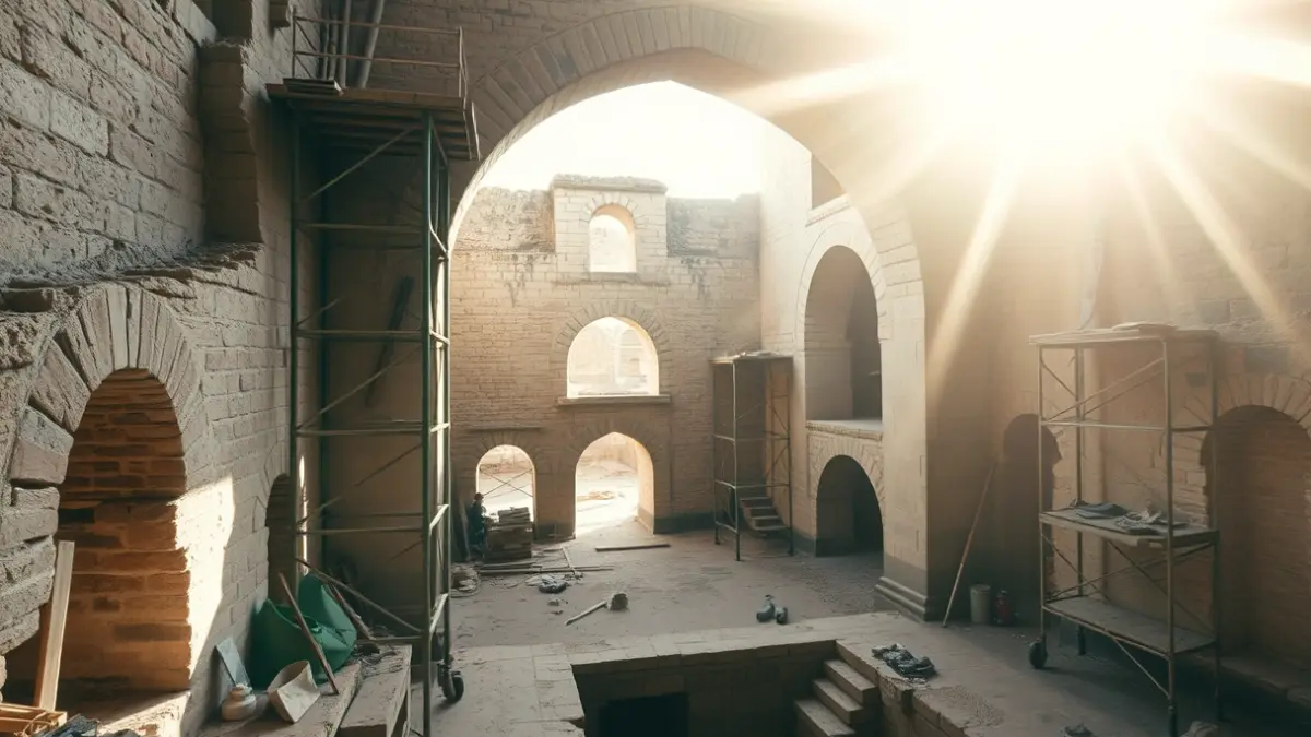 Imatge d'una excavació arqueològica que mostra arcs antics en un edifici històric.