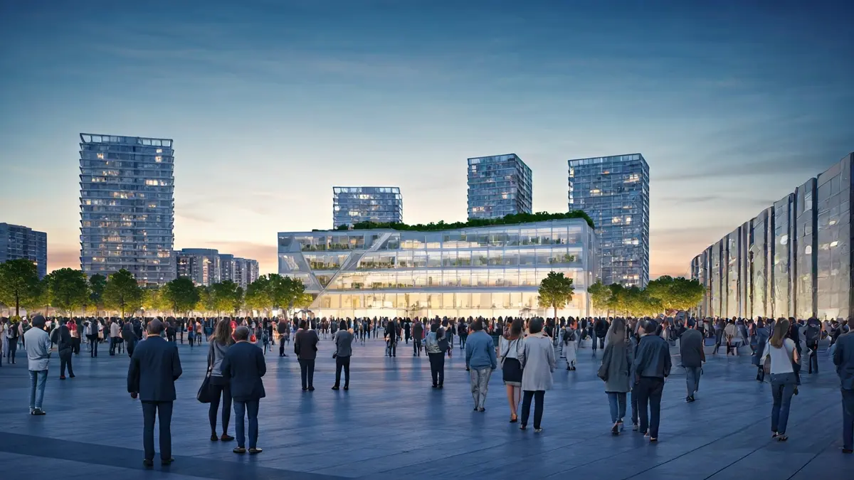 Imatge genèrica d'una ciutat moderna amb arquitectura sostenible i espais verds, reflectint un pla de desenvolupament urbà.
