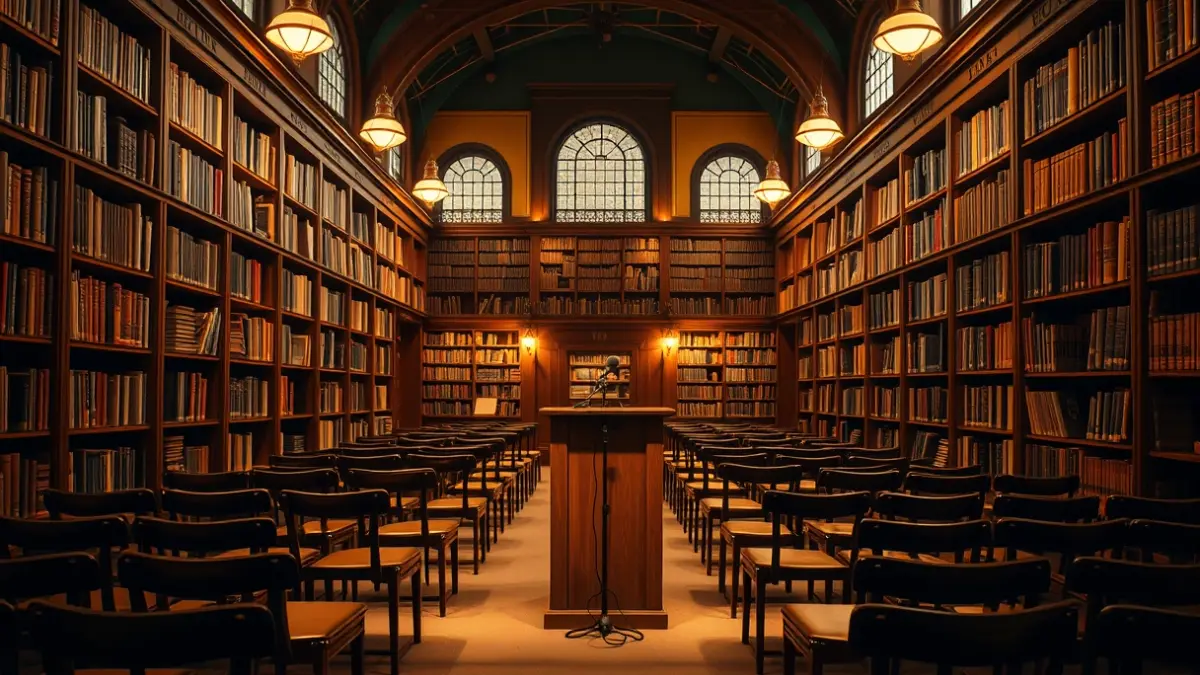 Generic image of a library interior with wooden bookshelves and a cozy atmosphere, inspired by Jane Austen's era.