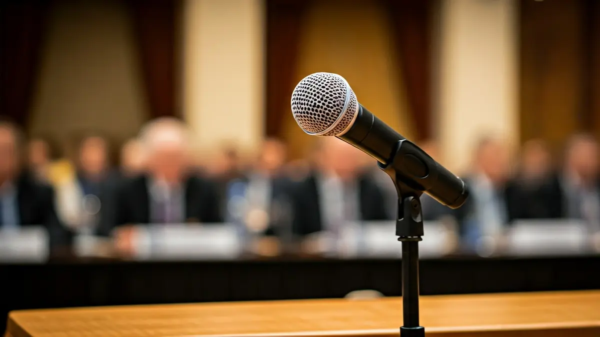 Generic image of a microphone on a podium during a congress or public event.