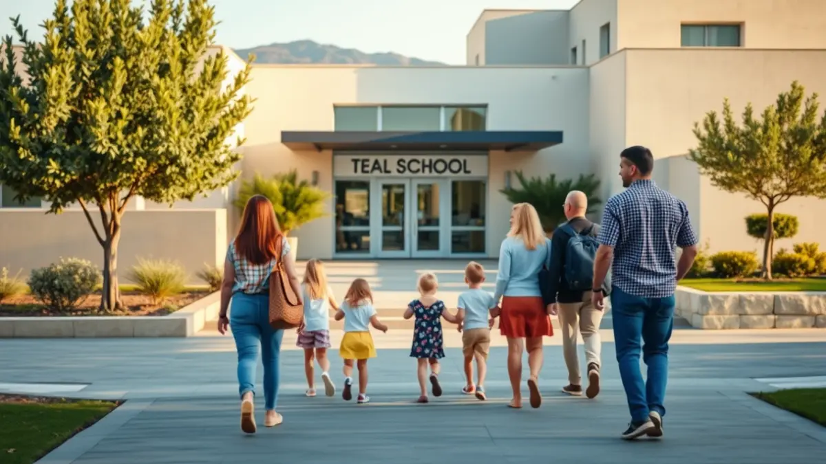Imatge genèrica de famílies entrant a un centre educatiu.