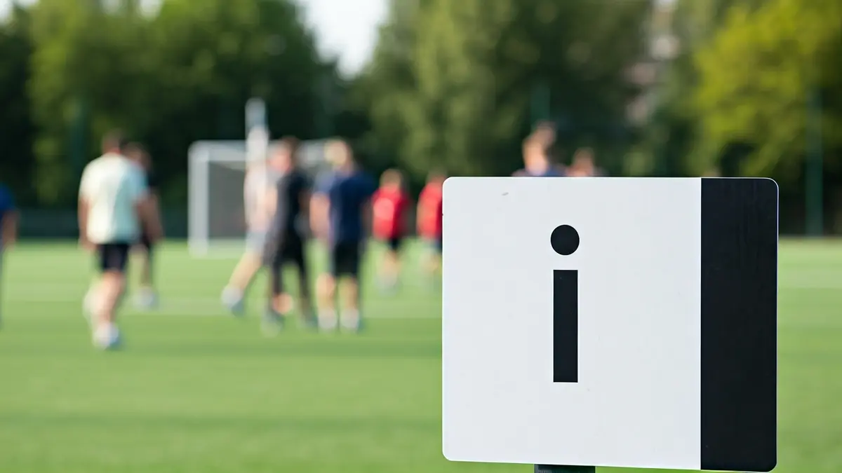 Imagen genérica de un nuevo cartel informativo en una instalación deportiva, con equipamiento deportivo borroso al fondo.