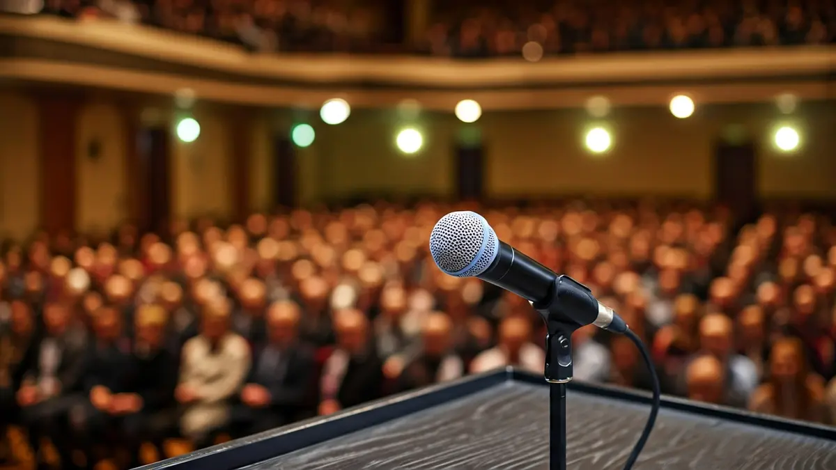 Imagen genérica de un micrófono en un podio en un auditorio, simbolizando un acto público o ceremonia de reconocimiento.