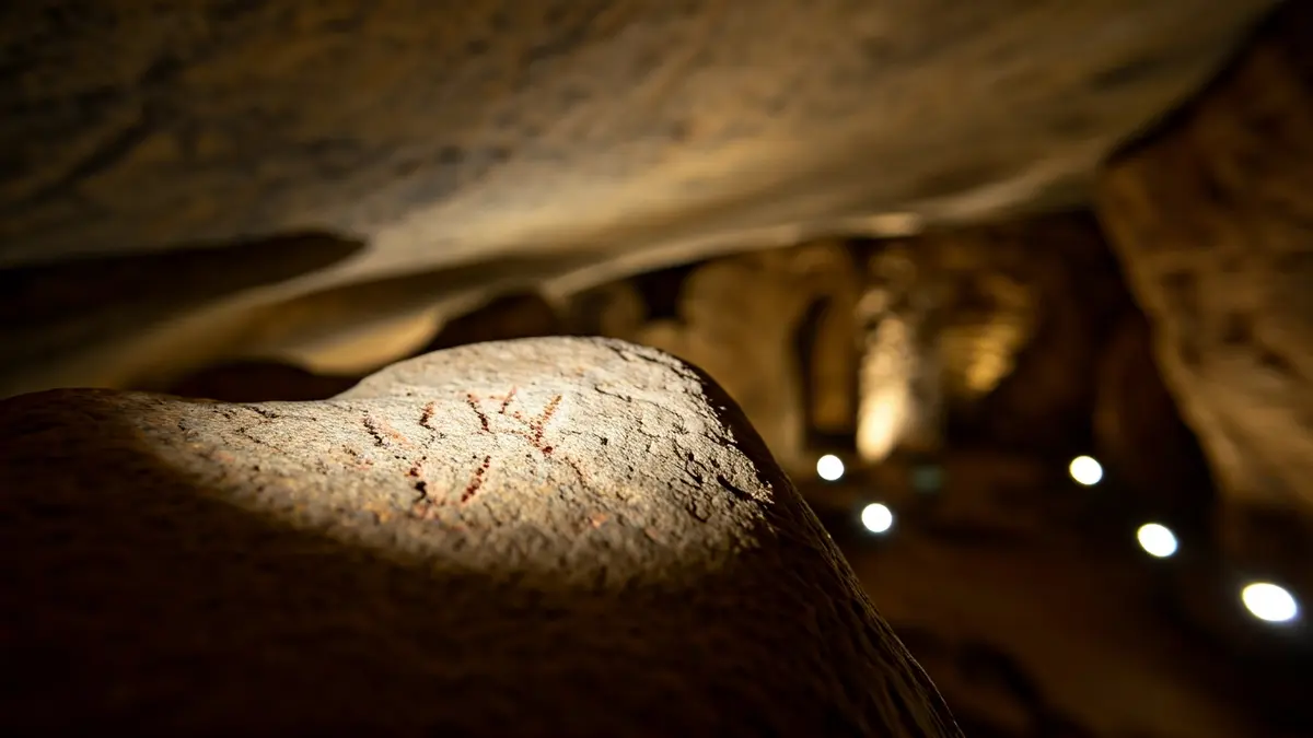 Imatge d'art rupestre en una cova, amb il·luminació suau.
