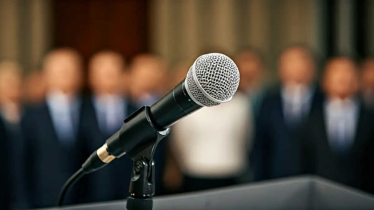 Generic image of a microphone on a podium during an official statement.