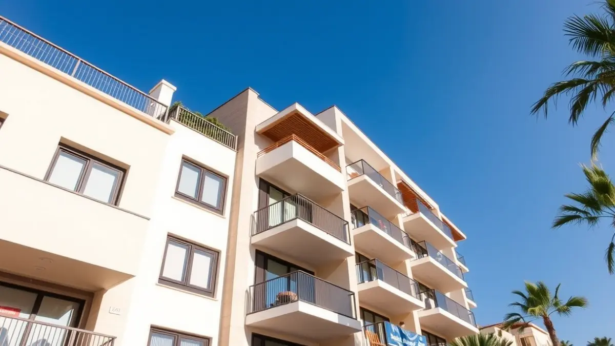 Imagen genérica de un edificio residencial moderno con balcones y ventanas grandes.