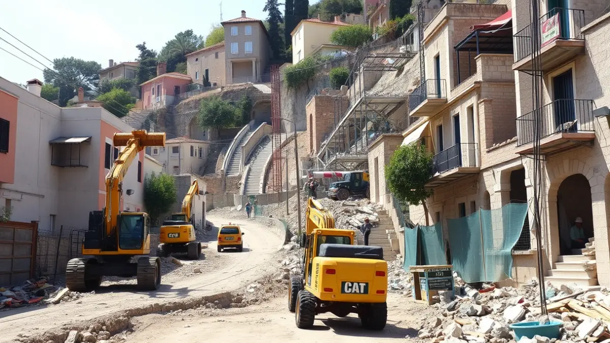Imatge de les obres de reconstrucció en el barri de l'Omet de Picassent.