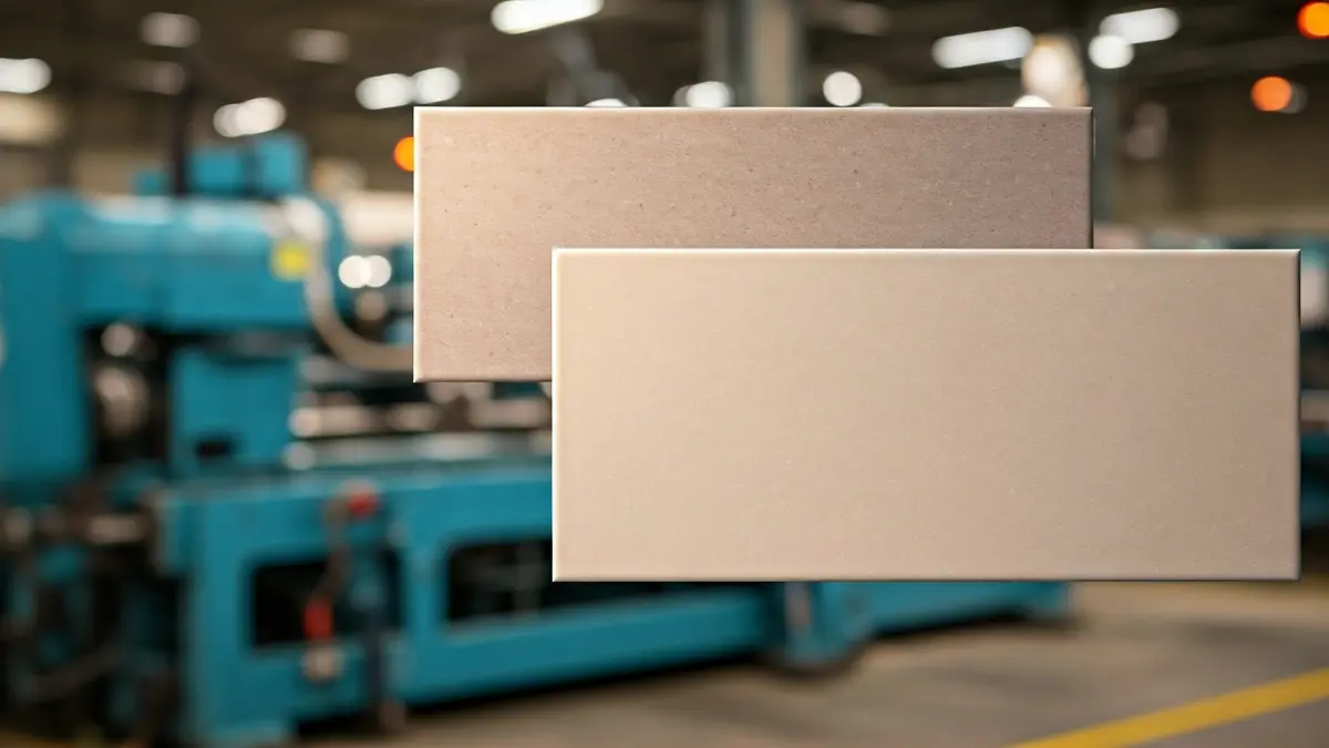 Generic image of a modern patterned ceramic tile, with blurred industrial machinery in the background.