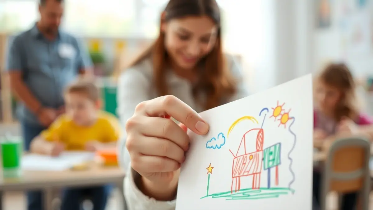 Imagen genérica de un dibujo infantil en un entorno educativo inclusivo.