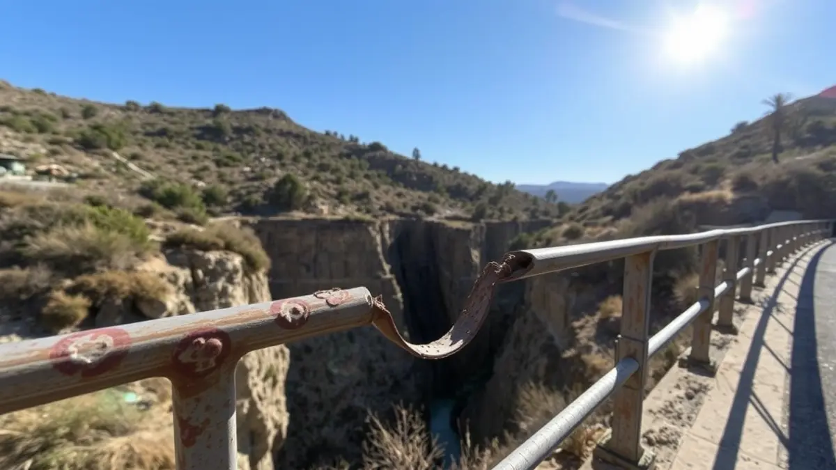 Imatge d'una barana de pont danyada en un barranc de Dénia.