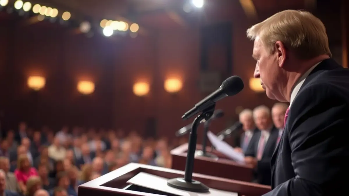 Generic image of a microphone on a podium, symbolizing a political debate or conference.