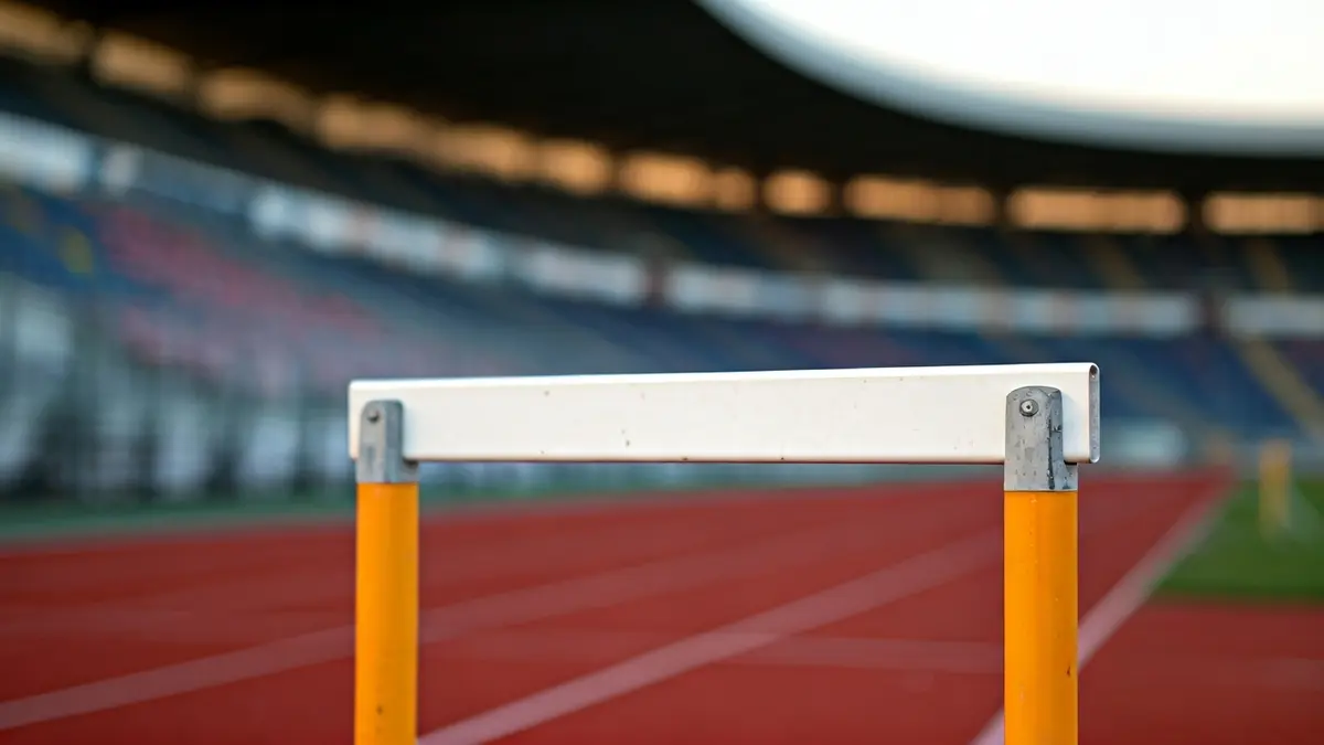 Imatge genèrica d'una tanca en una pista d'atletisme, amb el fons d'un estadi desenfocat.