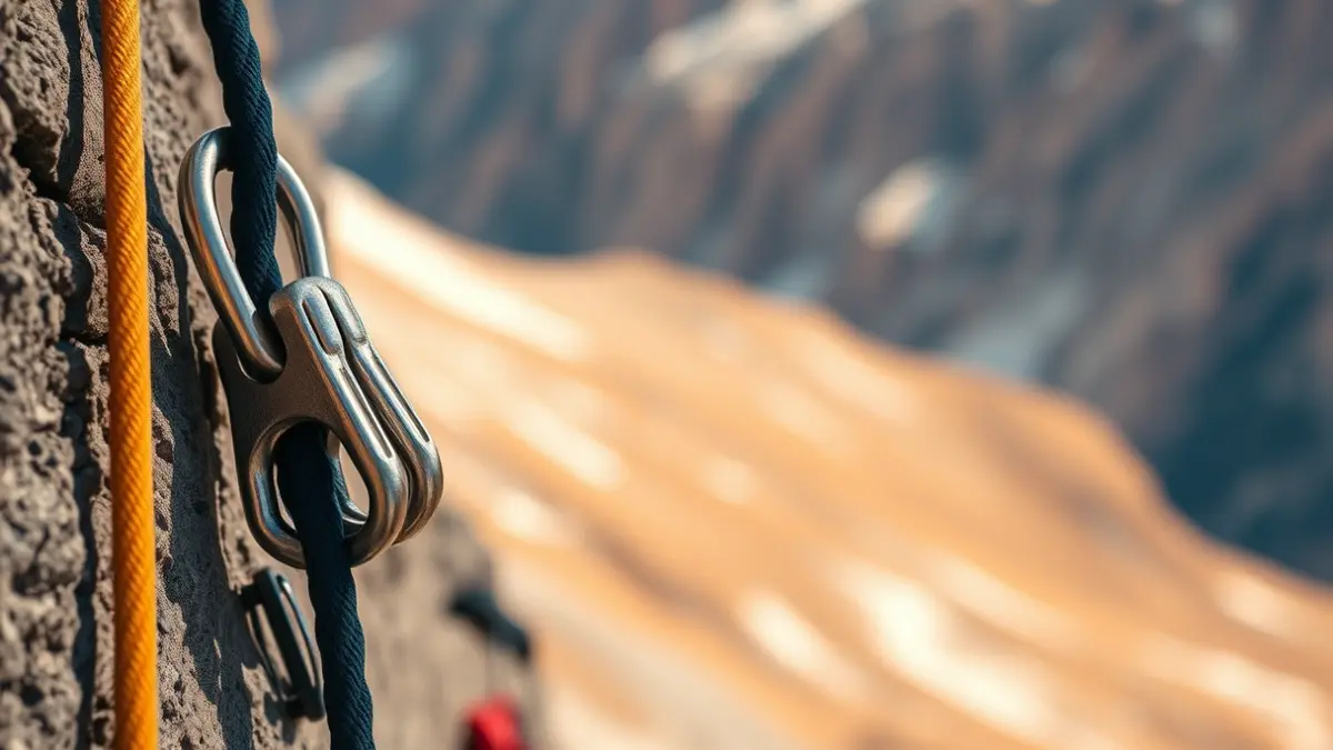 Generic image of climbing equipment on a rock face.