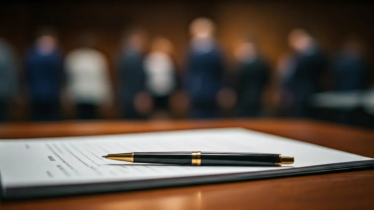 Generic image of official documents and a pen on a desk, symbolizing judicial proceedings.