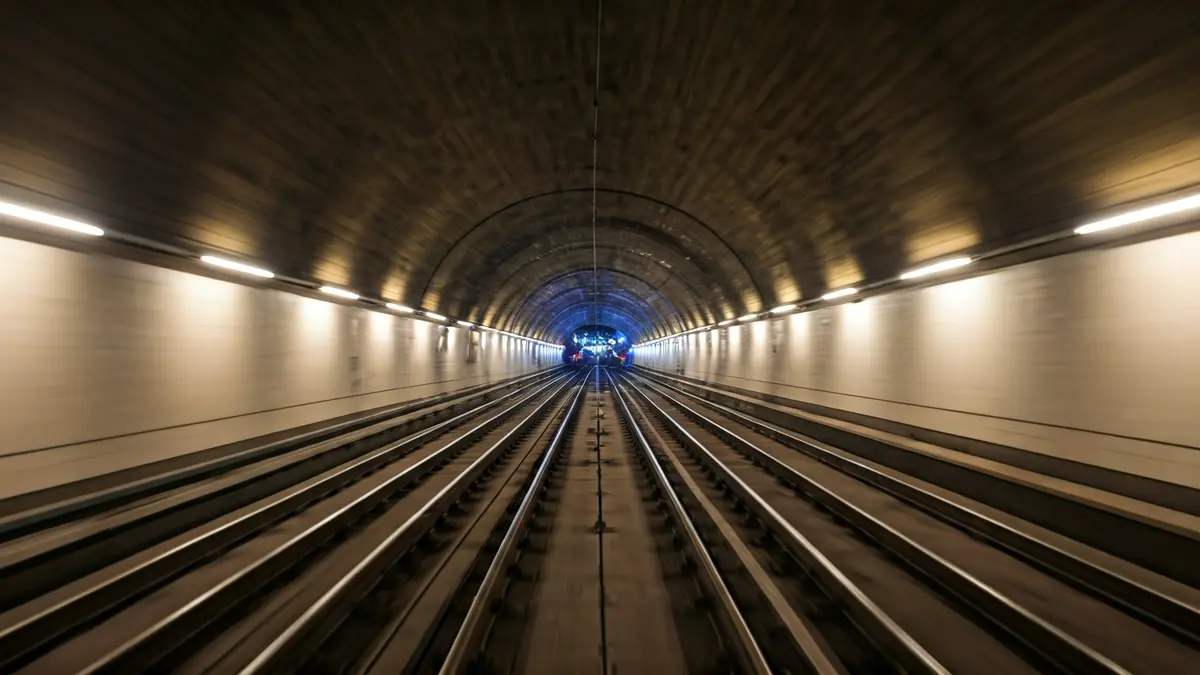 Imatge genèrica de les vies del metro en un túnel amb llums borroses.