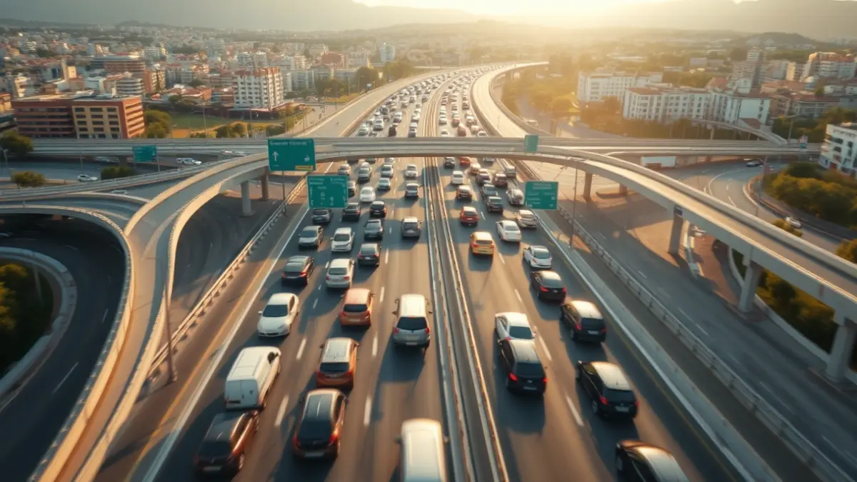 Imatge genèrica d'una autopista amb trànsit dens en hora punta en una ciutat mediterrània.