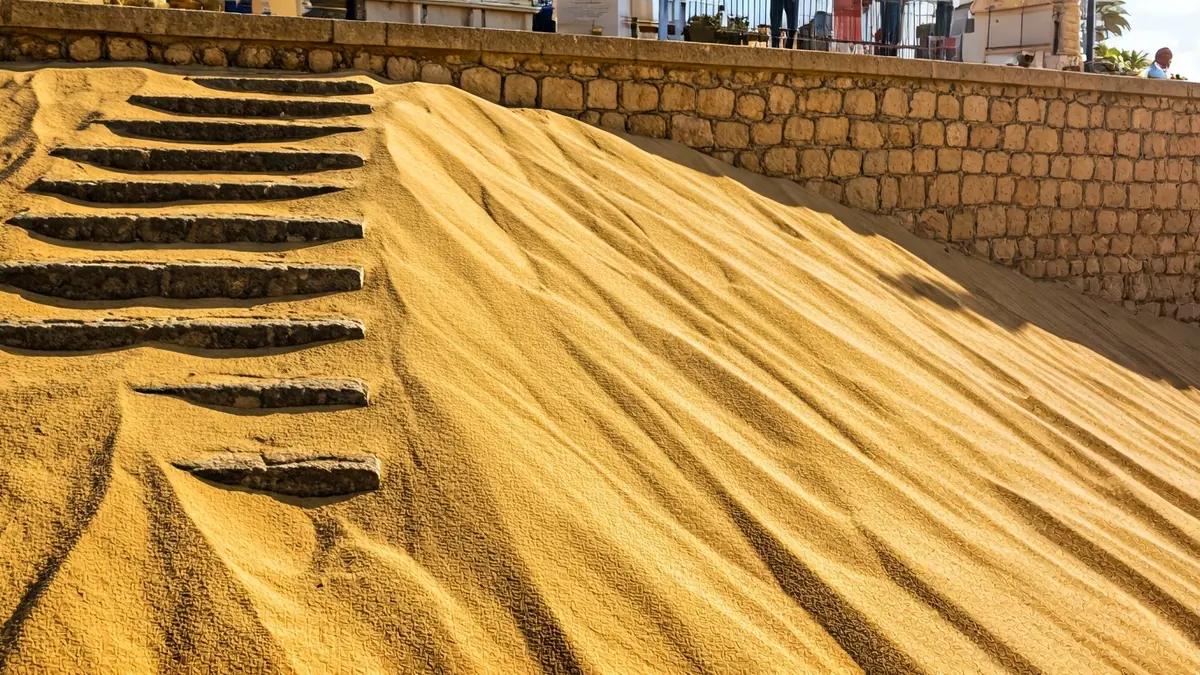 Imatge de sorra acumulada prop d'una vivenda a la costa de Dénia.