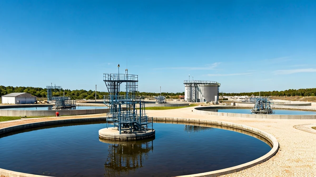Generic image of a wastewater treatment plant with tanks and pipes.