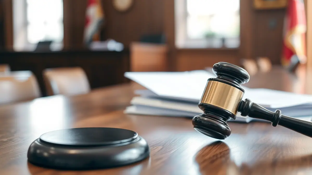 Generic image of a judge's gavel on a wooden desk in a courtroom.
