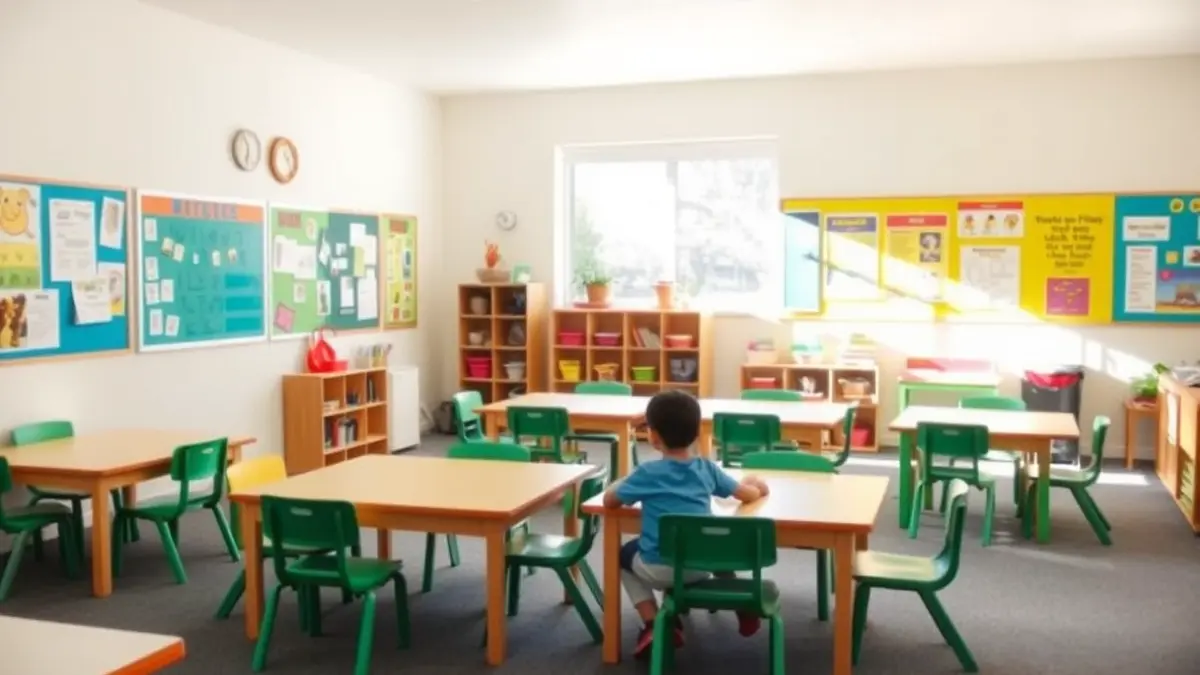 Generic image of a bright and welcoming classroom, set up for educational summer activities.