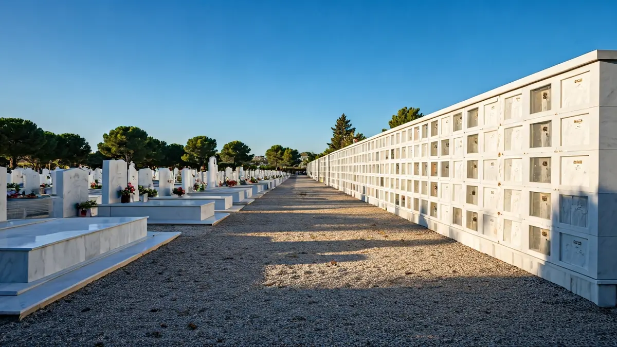 Imatge genèrica d'un cementiri modern amb nínxols i columbaris.