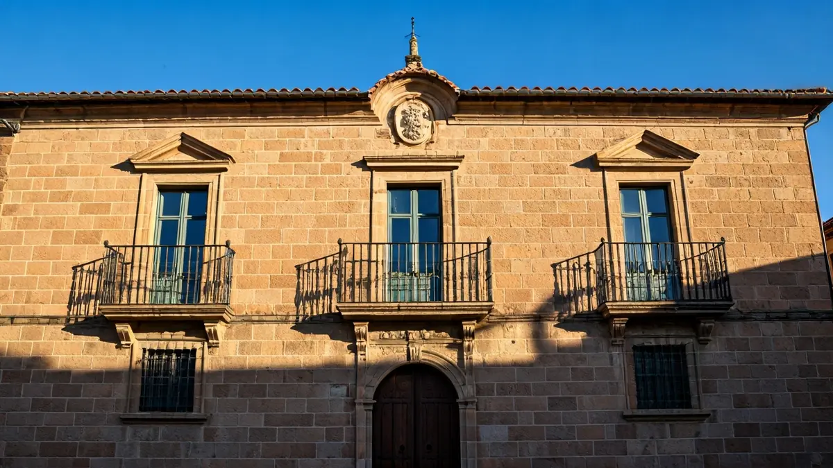 Fachada del ayuntamiento de Sedaví con balcón y barandillas de hierro, bañada por la luz del sol de la tarde.