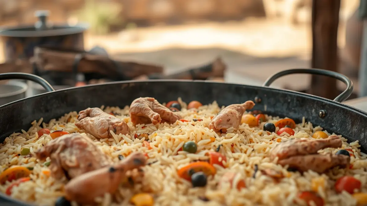 Imagen genérica de una paella valenciana cocinándose al aire libre.