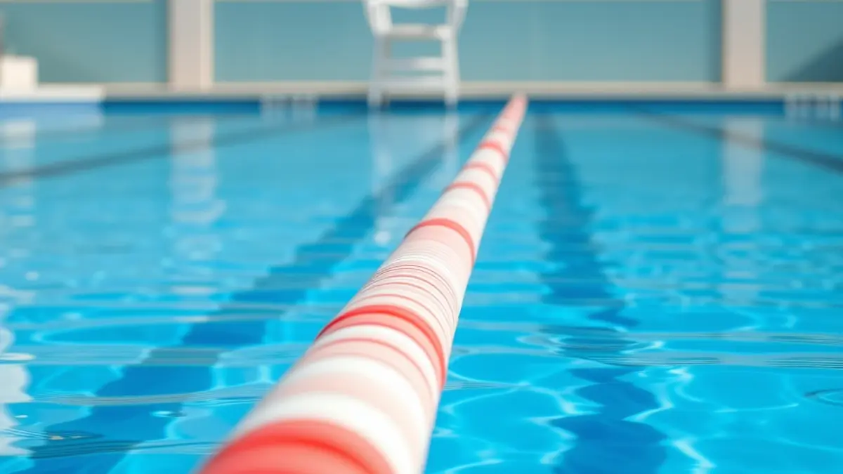 Imatge genèrica d'una piscina amb un separador de carril flotant en l'aigua blava.