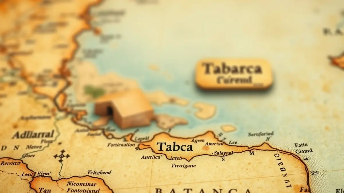 Image of an old map fragment of Tabarca island, with cartographic symbols and sepia tones.