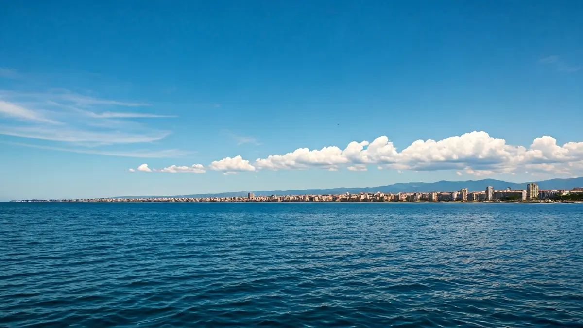 Imatge genèrica d'un cel poc ennuvolat sobre una ciutat costanera mediterrània.