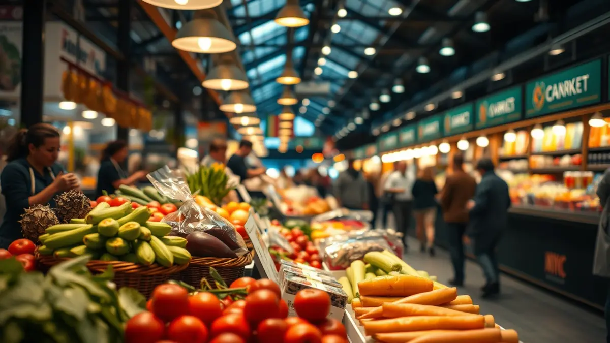 Imatge genèrica d'un mercat modern amb productes frescos i gourmet.