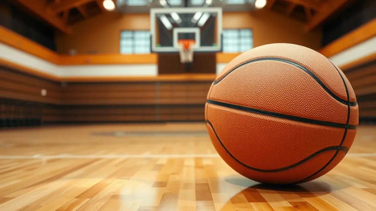 Generic image of a basketball on a wooden court.
