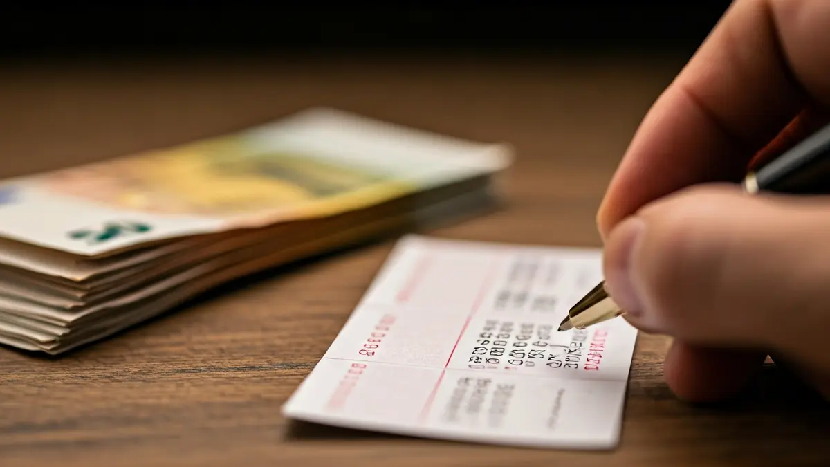 Generic image of a lottery ticket and money, symbolizing a prize.