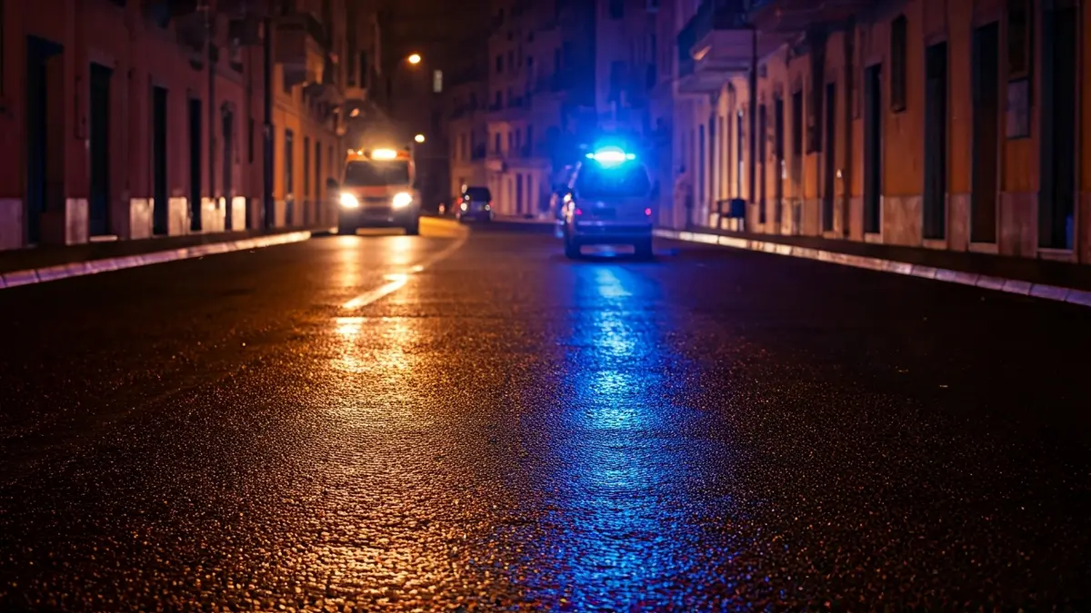 Generic image of emergency lights reflected on wet asphalt.