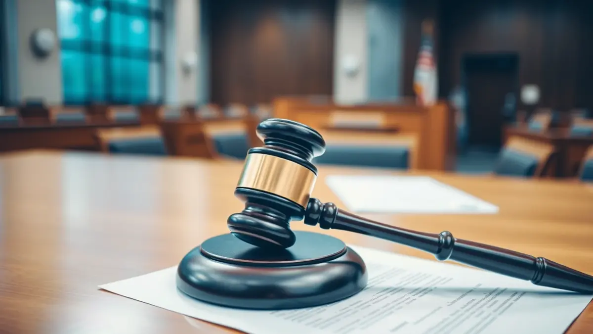 Imatge genèrica d'un martell de jutge sobre documents legals en un jutjat.