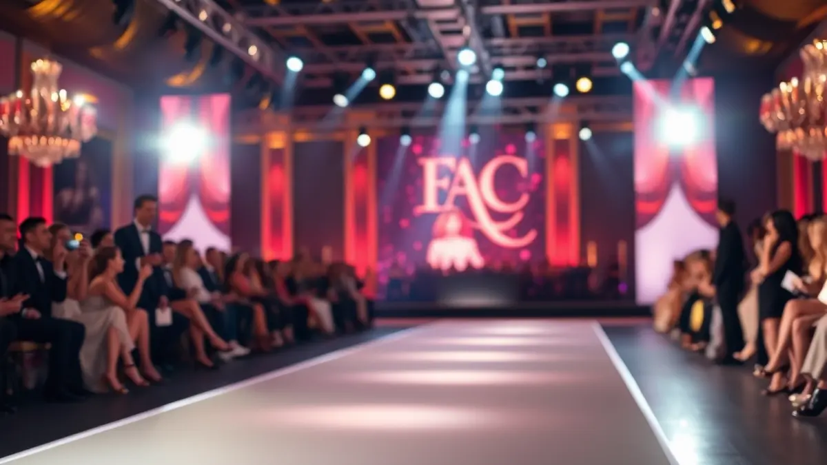 Imatge genèrica d'una passarel·la de moda amb focus brillants i un ambient elegant de gala.