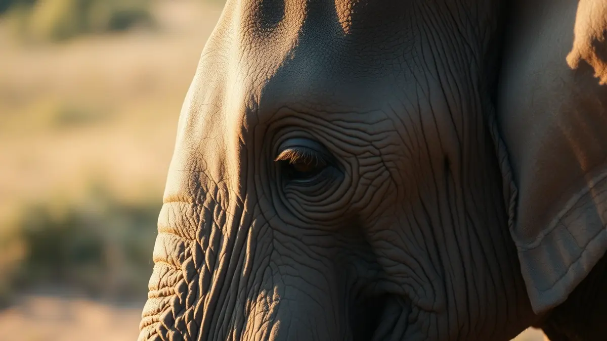 Imagen genérica de un elefante, con su piel texturizada y un ojo suave, en un entorno natural.