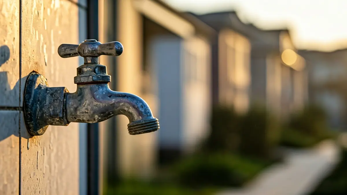 Image of a dry tap in a bathroom, symbolizing water shortage.
